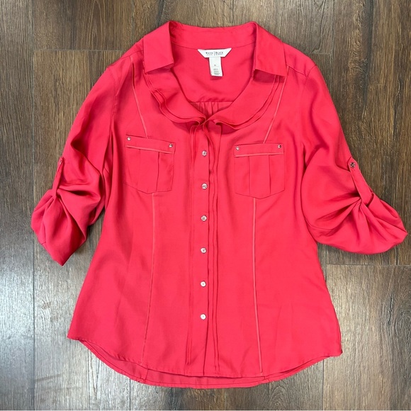 White House black market, coral button, front collared blouse SZ 10 - Picture 1 of 5
